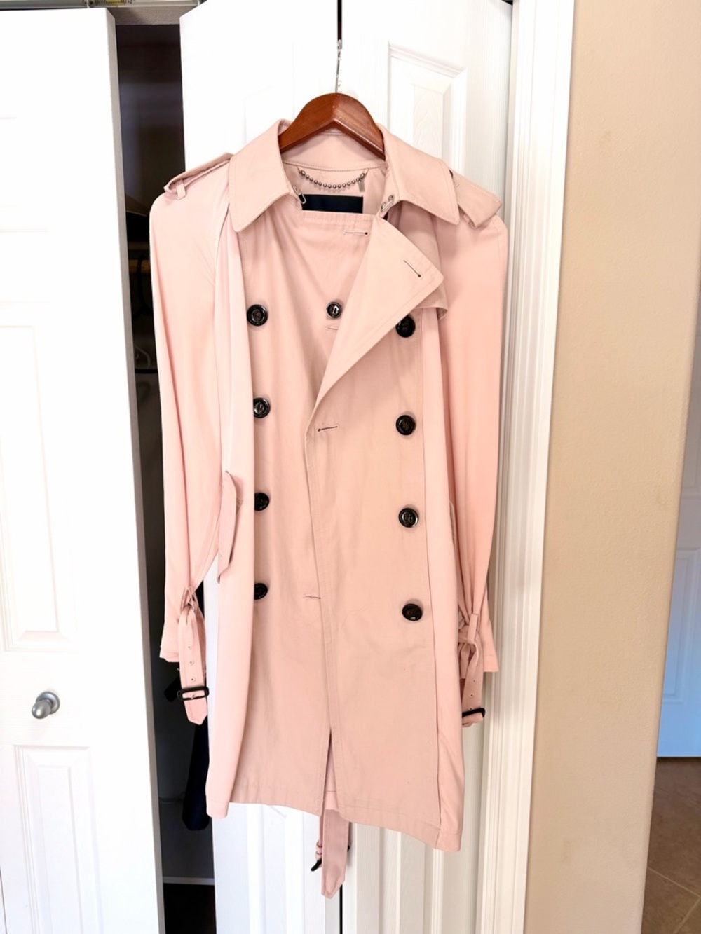 Coach Blush Pink Double-Breasted Trench Coat